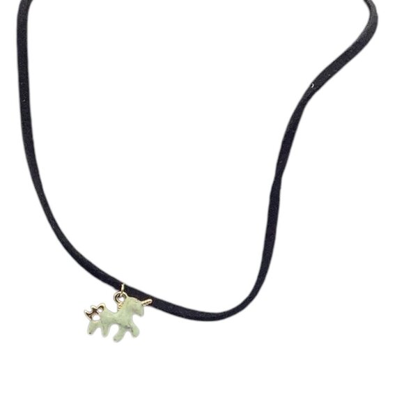 Cute Unicorn Pendant‎ Necklace Girls With Adjustable Black Cord 18” White gold - Picture 5 of 6